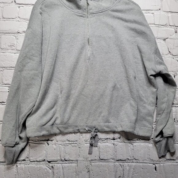 Old Navy Half Zip Oversized Gray Pullover Drawstring Hem Size M - Picture 3 of 12